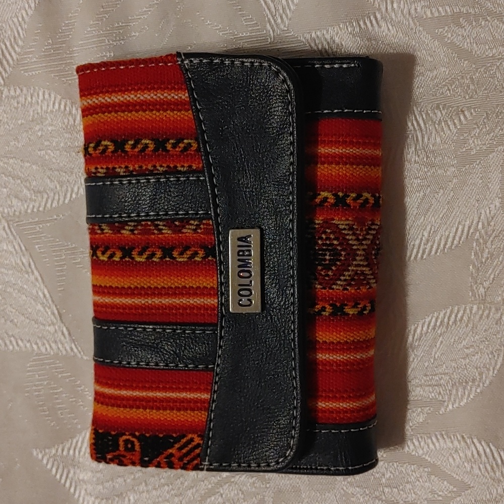 Handcrafted Tribal Print Textile & Leather Trifold Wallet